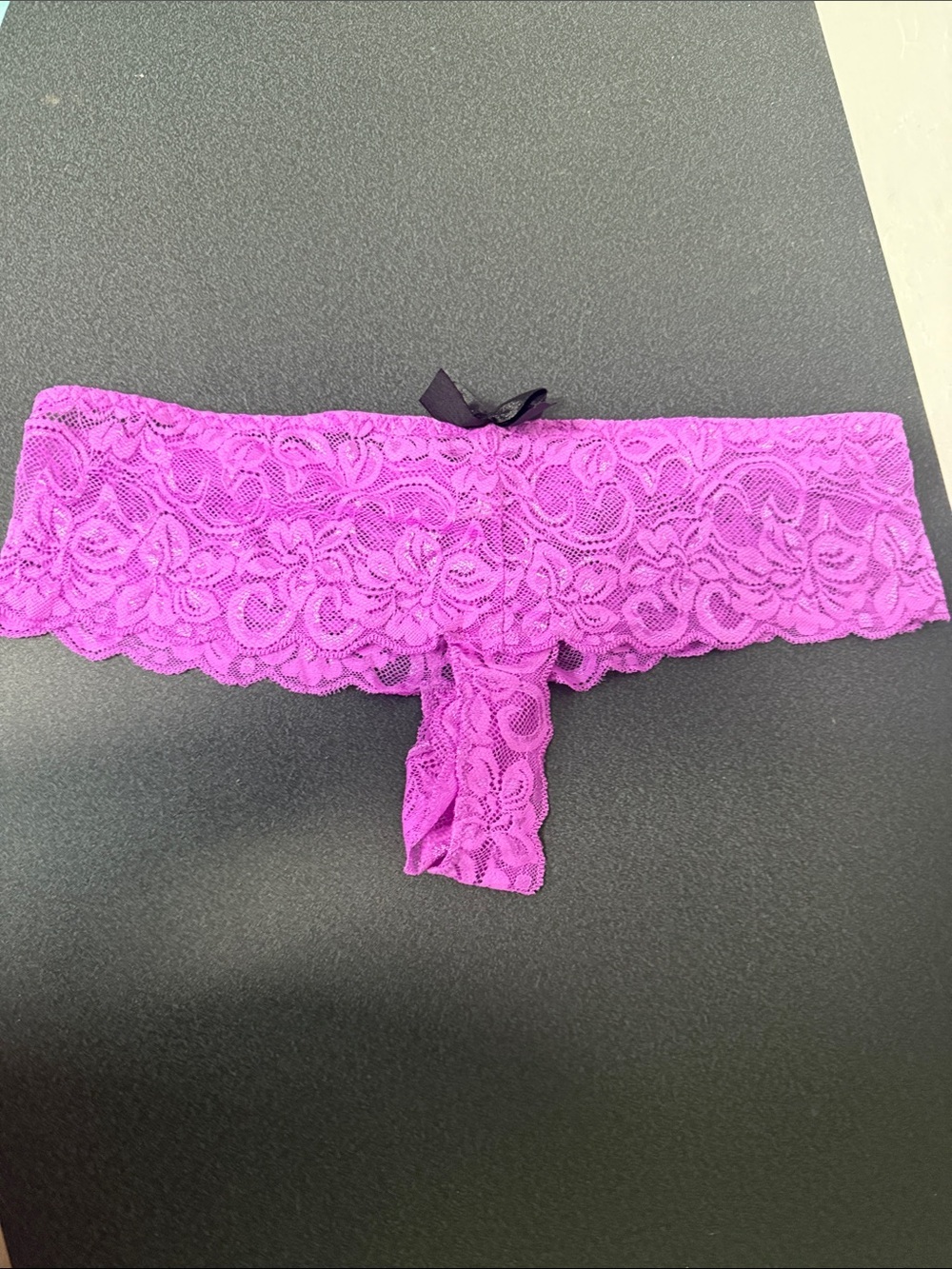 Dreamgirl Purple Lace Crotchless Thong Panty
